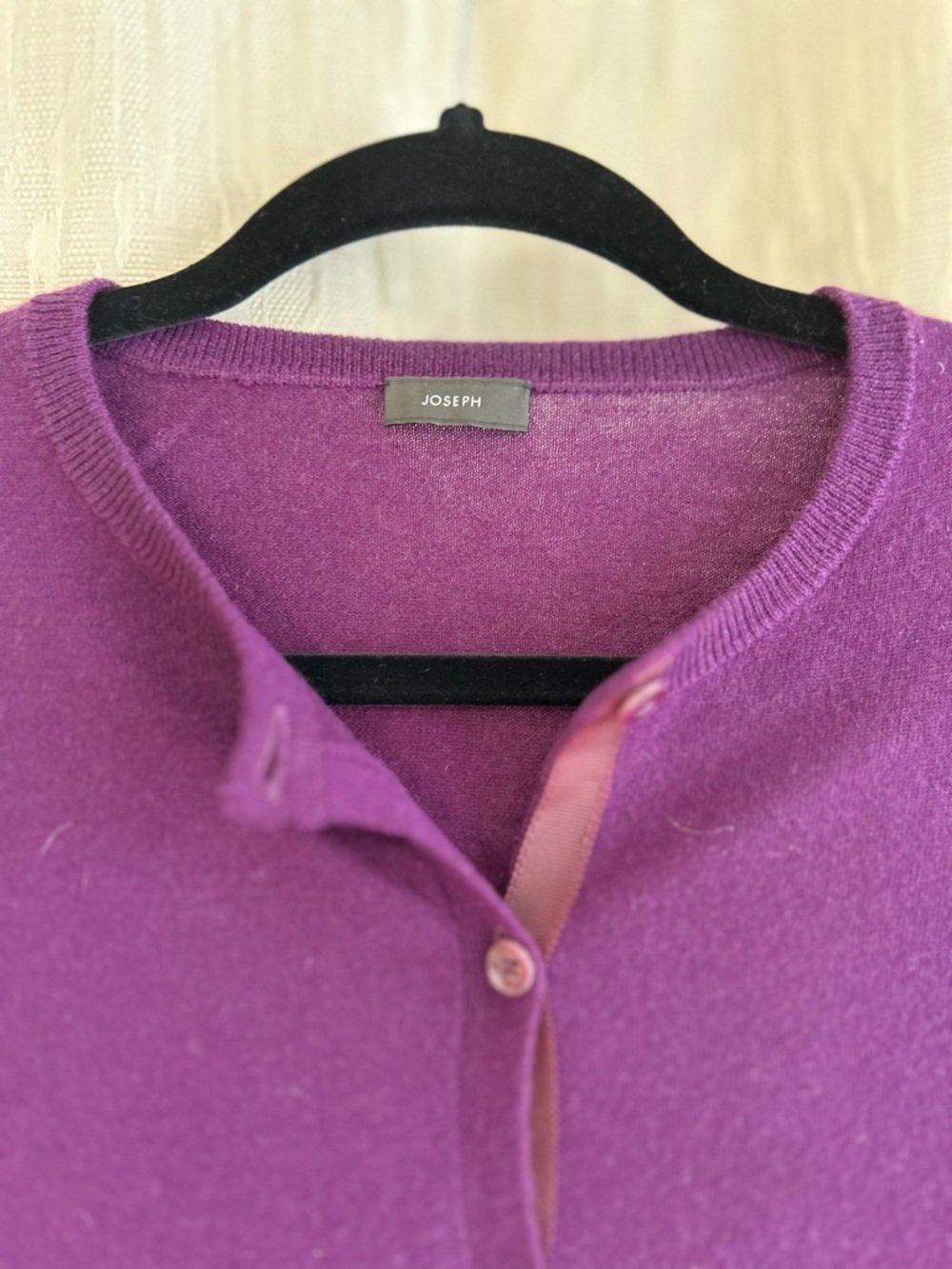 JOSEPH 100% Basic Cashmere Crewneck Cardigan - Purple - Grosgrain trim ,Size S - Picture 5 of 11